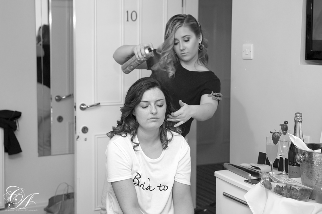 Bride getting her hair style set so shes ready for her York Wedding