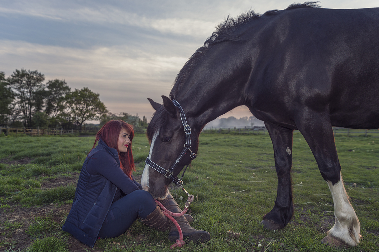 Equine Photo Shoot Lady Sat Down WIth Her Horse