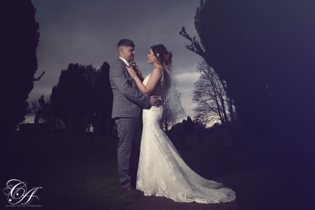 Bride and Groom stood facing each other. York Wedding photography